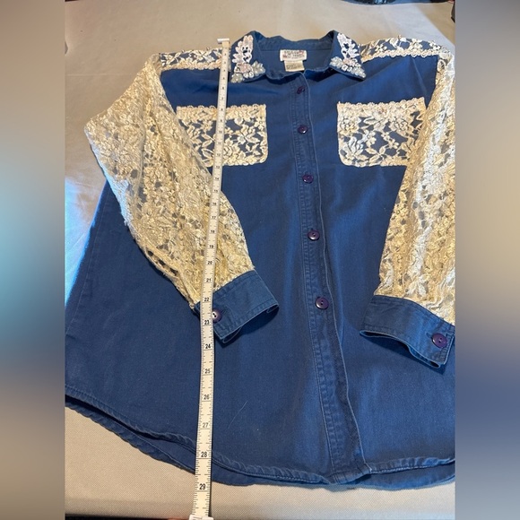 Vintage Lacy AfterNoon L Shell Kepler Rhinestone Button Up Shirt Lace Whimsy - Picture 3 of 10